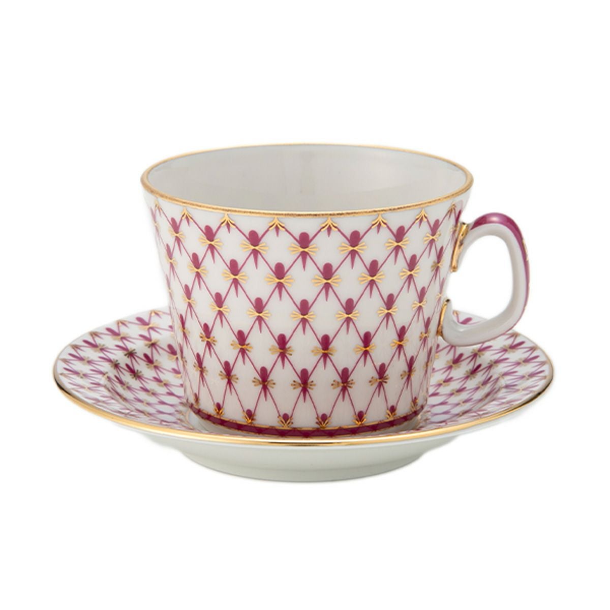 ロシア食器 インペリアル・ポーセリン ブルース（ピンクネット） ティーカップ＆ソーサー ユース 250ml