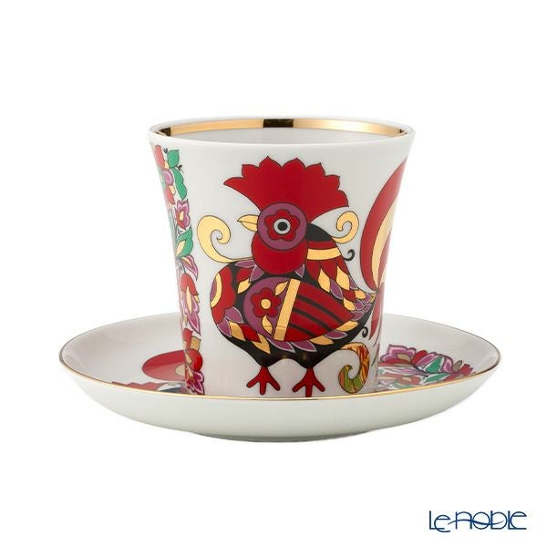 ロシア食器 インペリアル・ポーセリン レッドルースター マグ＆ソーサーセット 360ml