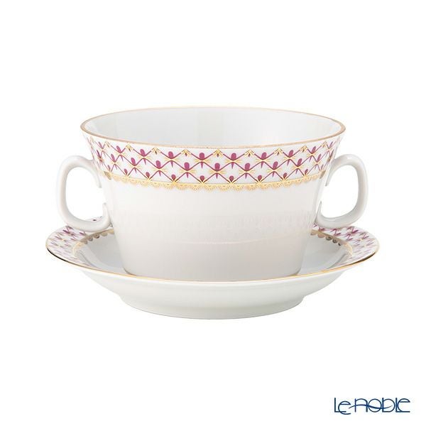 ロシア食器 インペリアル・ポーセリン ブルース（ピンクネット） スープカップ＆ソーサー ユース 170ml