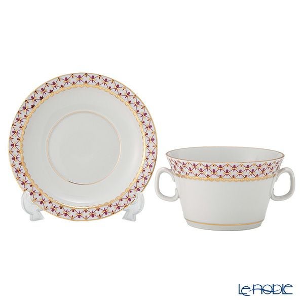 ロシア食器 インペリアル・ポーセリン ブルース（ピンクネット） スープカップ＆ソーサー ユース 170ml