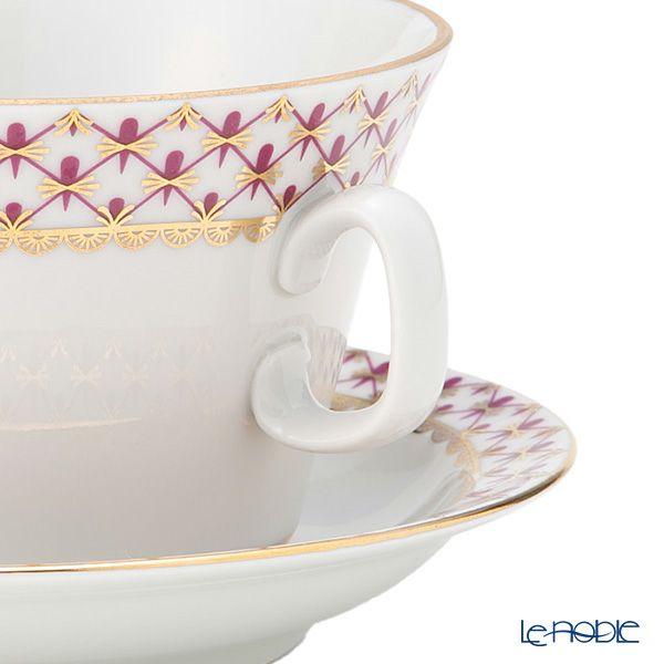 ロシア食器 インペリアル・ポーセリン ブルース（ピンクネット） スープカップ＆ソーサー ユース 170ml