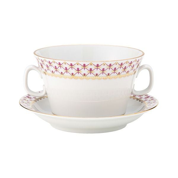 ロシア食器 インペリアル・ポーセリン ブルース（ピンクネット） スープカップ＆ソーサー ユース 170ml