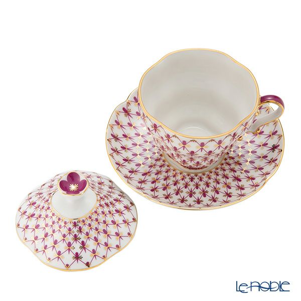 ロシア食器 インペリアル・ポーセリン ブルース（ピンクネット） ティーカップ＆ソーサー 250ml（ふた付）New