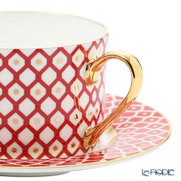 ロシア食器 インペリアル・ポーセリン スカーレット ティーカップ＆ソーサー 250ml ホワイト