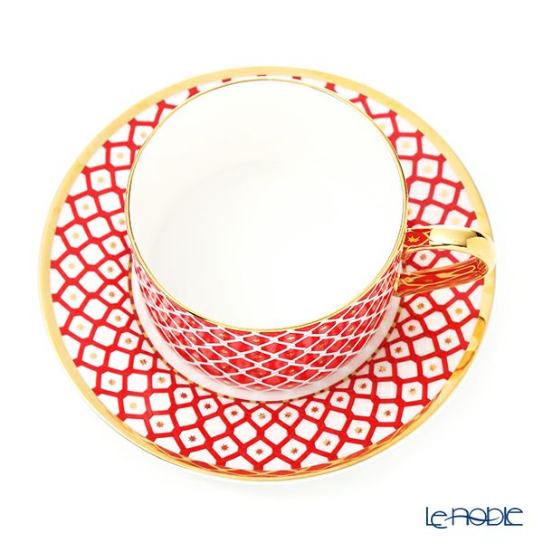 ロシア食器 インペリアル・ポーセリン スカーレット ティーカップ＆ソーサー 250ml レッド