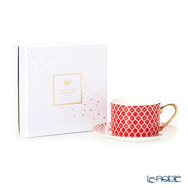 ロシア食器 インペリアル・ポーセリン スカーレット ティーカップ＆ソーサー 250ml レッド