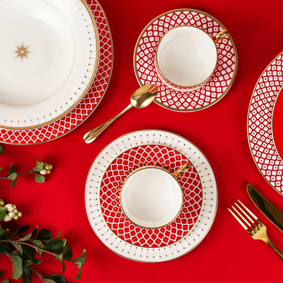 ロシア食器 インペリアル・ポーセリン スカーレット ティーカップ＆ソーサー 250ml レッド