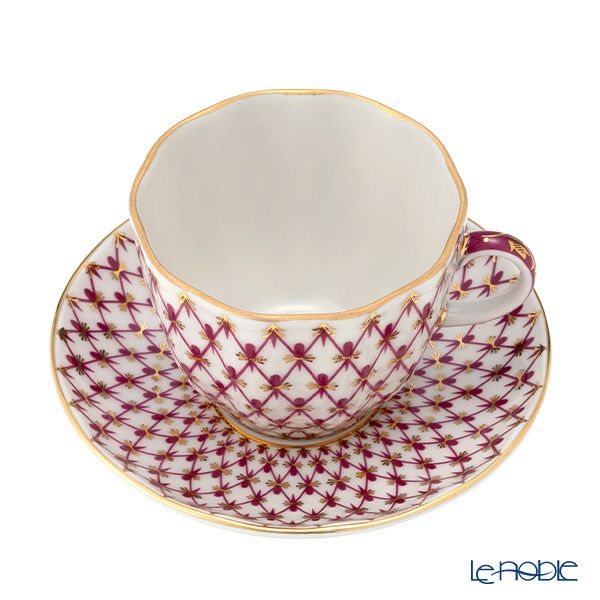 ロシア食器 インペリアル・ポーセリン ブルース（ピンクネット） コーヒーカップ＆ソーサー 140ml