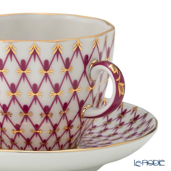 ロシア食器 インペリアル・ポーセリン ブルース（ピンクネット） コーヒーカップ＆ソーサー 140ml