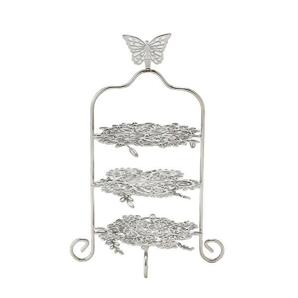 ディ・エクリュデザイン プチフールスタンド 3段 ローザ／つる草／パピヨン T0403 22cm ステンレス製