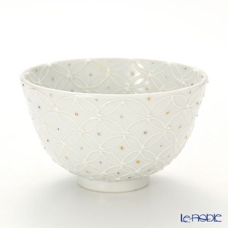 京焼・清水焼 抹茶碗 S0003 白磁金銀彩七宝紋 洸春窯／高島慎一