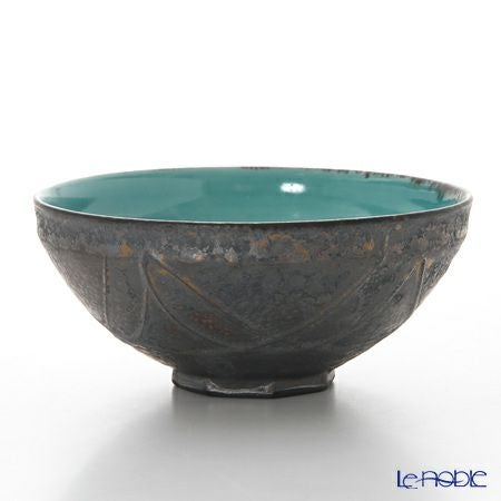 京焼・清水焼 平茶碗 M0027 黒金彩蒼釉