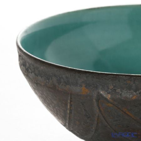 京焼・清水焼 平茶碗 M0027 黒金彩蒼釉