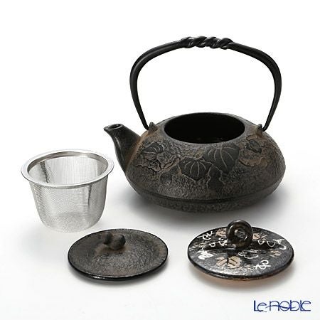 京焼・清水焼 鉄瓶急須 M0132 瓢箪唐草 510ml 鉄蓋付
