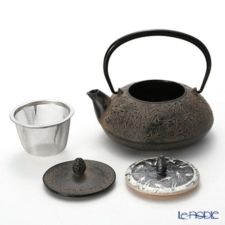 京焼・清水焼 鉄瓶急須 M0134 銀彩松葉 510ml 鉄蓋付