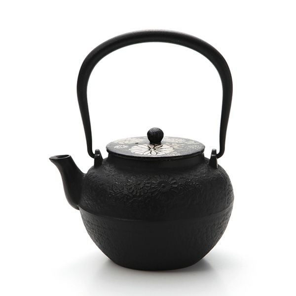 京焼・清水焼 鉄瓶急須 M0175 鉄絵菊花紋 800ml