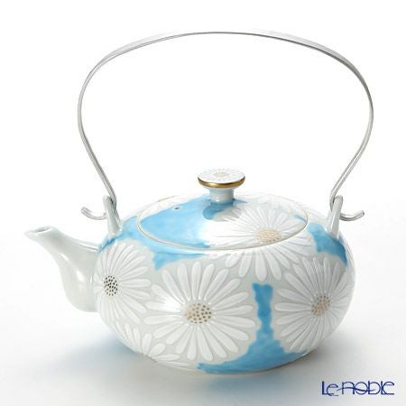 京焼・清水焼 ティーポット（石瓶） K0202 白菊青地 600ml アルミハンドル