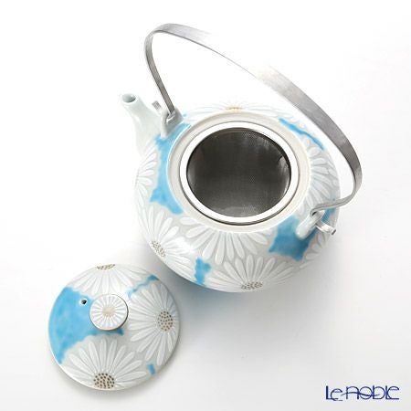 京焼・清水焼 ティーポット（石瓶） K0202 白菊青地 600ml アルミハンドル