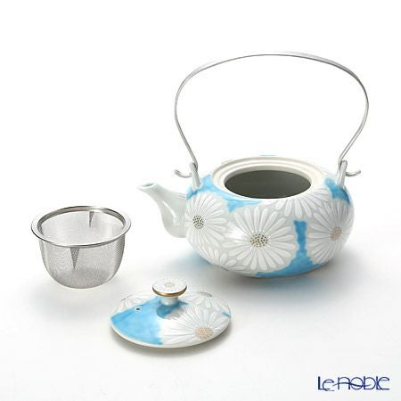 京焼・清水焼 ティーポット（石瓶） K0202 白菊青地 600ml アルミハンドル