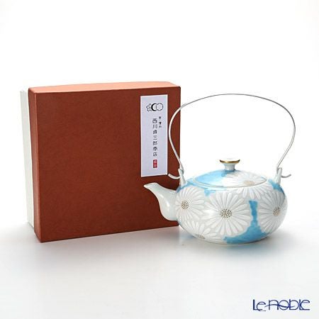 京焼・清水焼 ティーポット（石瓶） K0202 白菊青地 600ml アルミハンドル