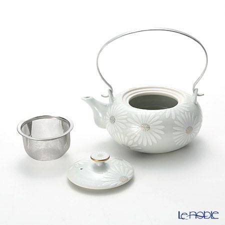 京焼・清水焼 ティーポット（石瓶） K0205 白菊刷毛目銀彩 600ml アルミハンドル