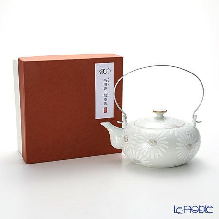 京焼・清水焼 ティーポット（石瓶） K0205 白菊刷毛目銀彩 600ml アルミハンドル