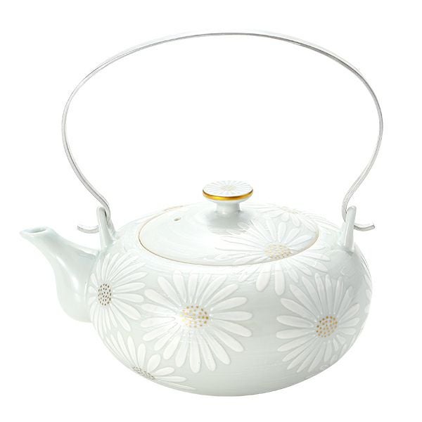 京焼・清水焼 ティーポット（石瓶） K0205 白菊刷毛目銀彩 600ml アルミハンドル