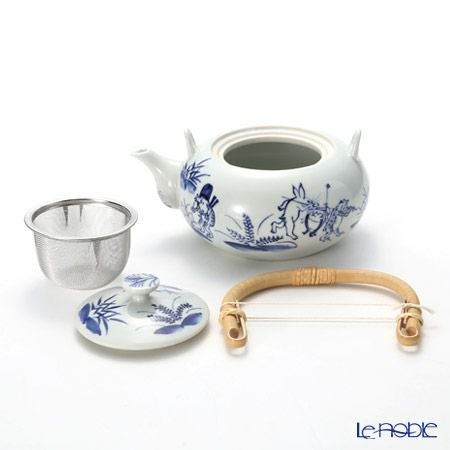 京焼・清水焼 ティーポット（石瓶） S0208 染付高山寺 600ml 藤ハンドル