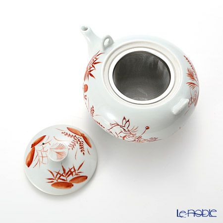 京焼・清水焼 ティーポット（石瓶） S0209 赤高山寺 600ml 藤ハンドル