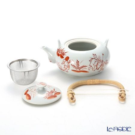 京焼・清水焼 ティーポット（石瓶） S0209 赤高山寺 600ml 藤ハンドル