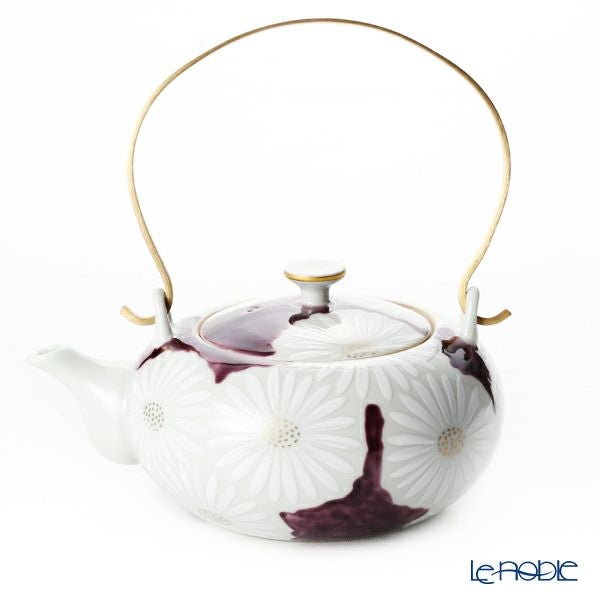 京焼・清水焼 ティーポット（石瓶） K0203 白菊紫地 600ml アルミハンドル
