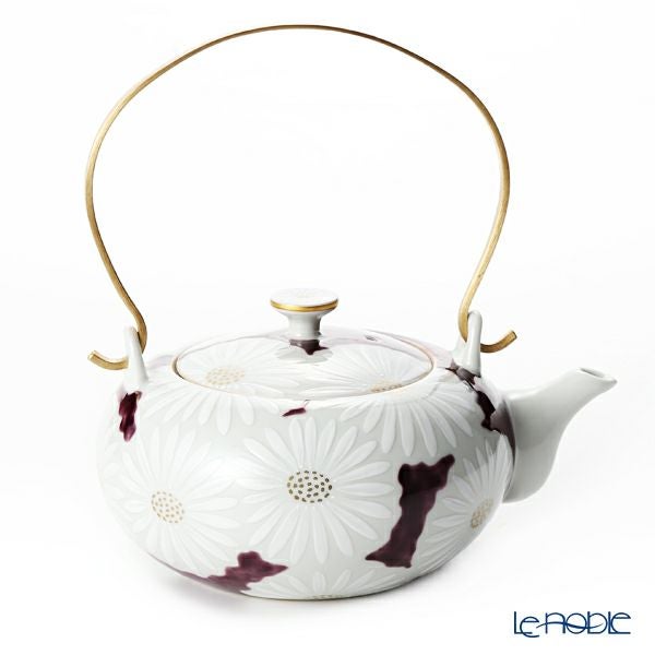 京焼・清水焼 ティーポット（石瓶） K0203 白菊紫地 600ml アルミハンドル