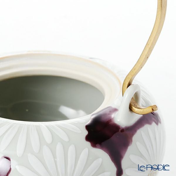 京焼・清水焼 ティーポット（石瓶） K0203 白菊紫地 600ml アルミハンドル