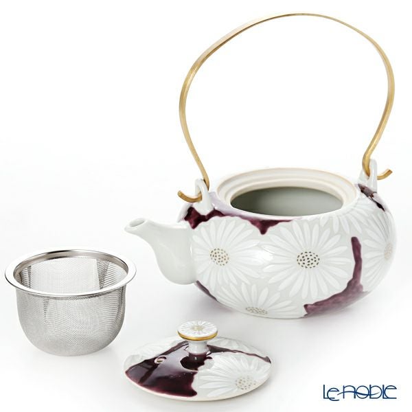 京焼・清水焼 ティーポット（石瓶） K0203 白菊紫地 600ml アルミハンドル