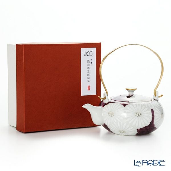 京焼・清水焼 ティーポット（石瓶） K0203 白菊紫地 600ml アルミハンドル