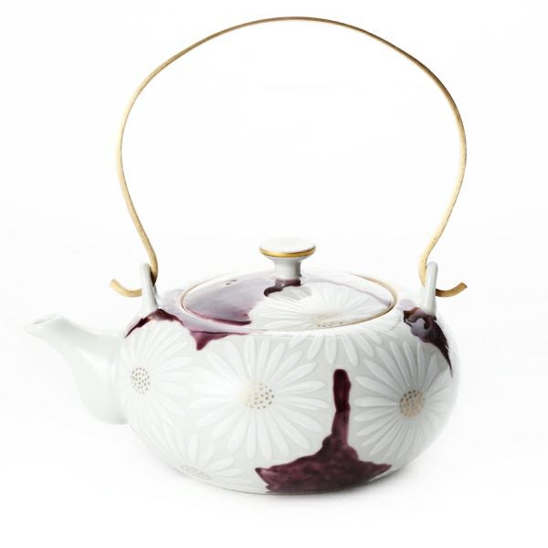 京焼・清水焼 ティーポット（石瓶） K0203 白菊紫地 600ml アルミハンドル