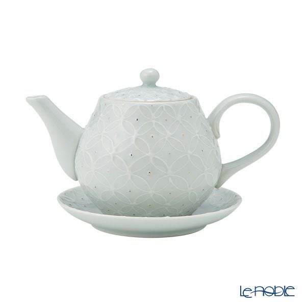 京焼・清水焼 ポット／急須 受け皿／小皿 付 白磁金銀彩七宝紋 洸春窯／高島慎一【ル・ノーブル 限定販売】