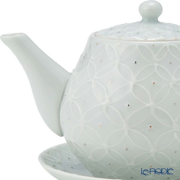 京焼・清水焼 ポット／急須 受け皿／小皿 付 白磁金銀彩七宝紋 洸春窯／高島慎一【ル・ノーブル 限定販売】