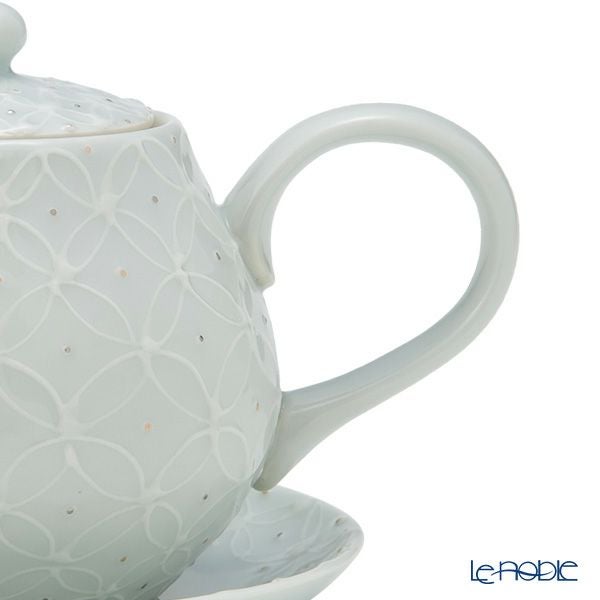 京焼・清水焼 ポット／急須 受け皿／小皿 付 白磁金銀彩七宝紋 洸春窯／高島慎一【ル・ノーブル 限定販売】