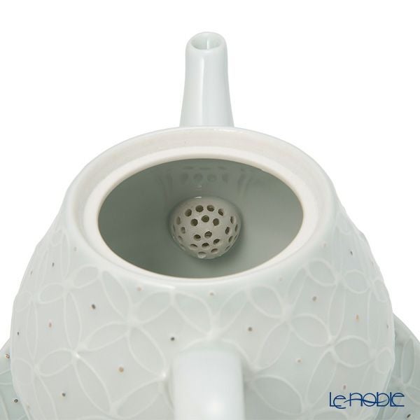 京焼・清水焼 ポット／急須 受け皿／小皿 付 白磁金銀彩七宝紋 洸春窯／高島慎一【ル・ノーブル 限定販売】