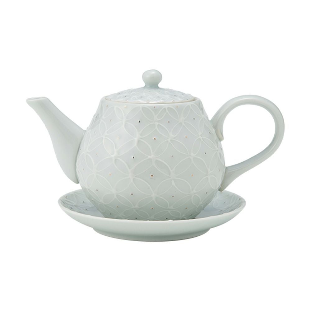 京焼・清水焼 ポット／急須 受け皿／小皿 付 白磁金銀彩七宝紋 洸春窯／高島慎一【ル・ノーブル 限定販売】