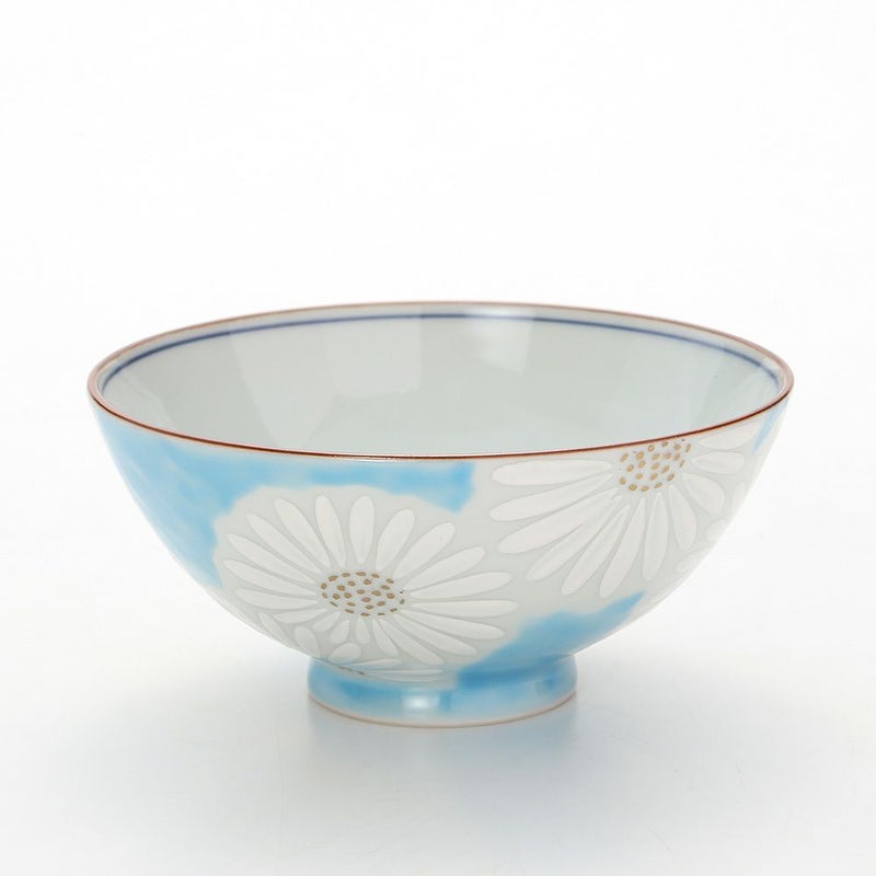 京焼・清水焼 飯碗 白菊青地 K0501