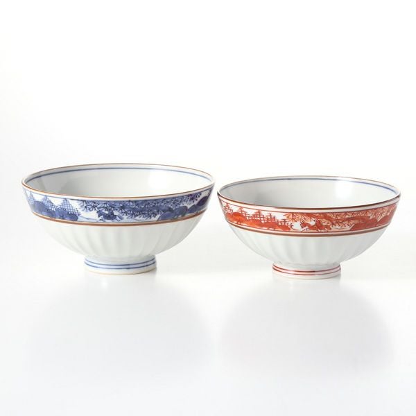 京焼・清水焼 組飯碗 S0562 渕染赤山水 ペア