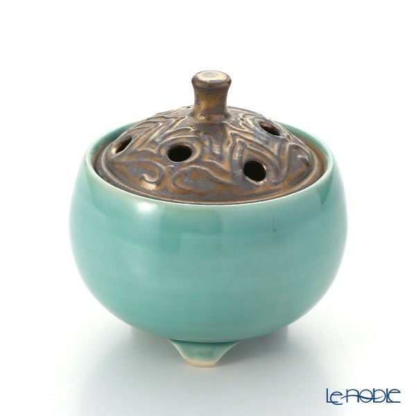 京焼・清水焼 香炉 M1056 黒金彩蒼釉