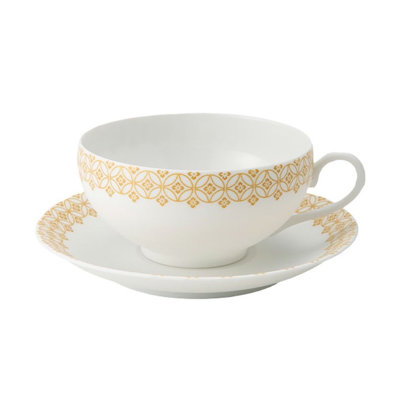 西川貞三郎商店 NISHIKAWA JAPAN KATA エッグシェル／卵殻手（らんかくで） ティーカップ＆ソーサー 天花 マット イエロー／七宝文様 220ml NJ07-001