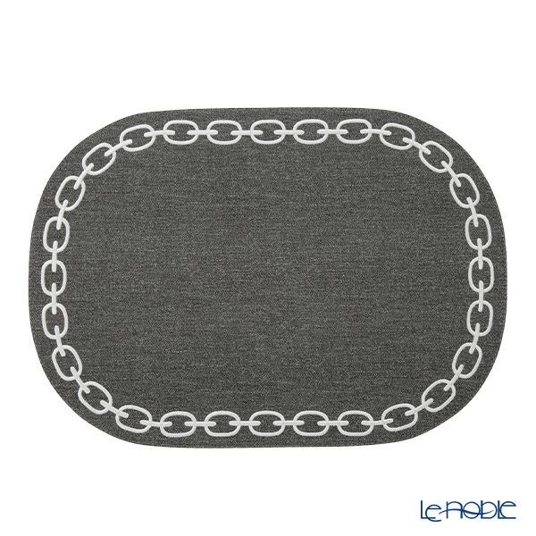トルコ雑貨 アルテペレ チェーン プレースマット／ランチョンマット オーバル デニム調 グレー／ホワイト 32×45cm PVC加工合皮製 撥水加工