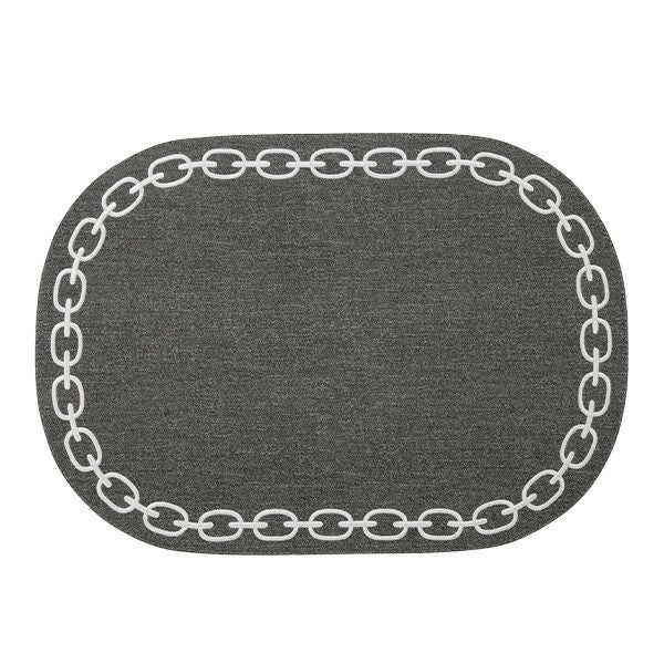 トルコ雑貨 アルテペレ チェーン プレースマット／ランチョンマット オーバル デニム調 グレー／ホワイト 32×45cm PVC加工合皮製 撥水加工