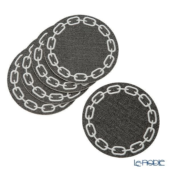 トルコ雑貨 アルテペレ チェーン コースター 11.5cm 5枚セット デニム調 グレー／ホワイト PVC加工合皮製 撥水加工