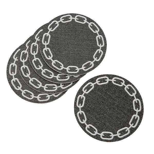 トルコ雑貨 アルテペレ チェーン コースター 11.5cm 5枚セット デニム調 グレー／ホワイト PVC加工合皮製 撥水加工