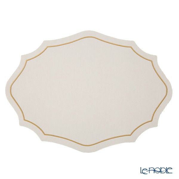 トルコ雑貨 アルテペレ カーリー プレースマット／ランチョンマット デニム調 ホワイト／ゴールド 35×48cm PVC加工合皮製 撥水加工